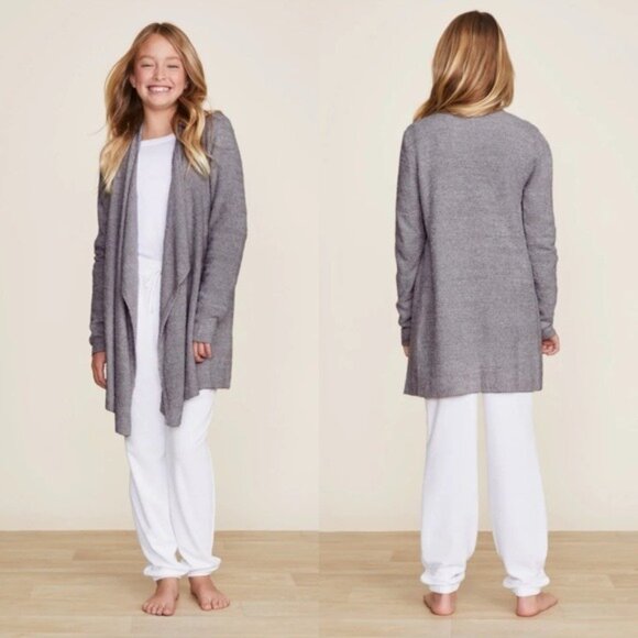 Barefoot Dreams CozyChic Lite Girls Calypso Wrap Sweater 8/10 Heathered Grey - Picture 1 of 9